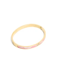 Waterproof Gold Plated Stainless Steel Pink Pearlised Inlay Hinged Bangle