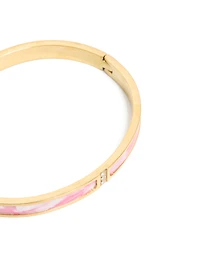Waterproof Gold Plated Stainless Steel Pink Pearlised Inlay Hinged Bangle