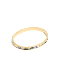 Waterproof Gold Plated Stainless Steel Blue & Green Pearlised Inlay Hinged Bangle