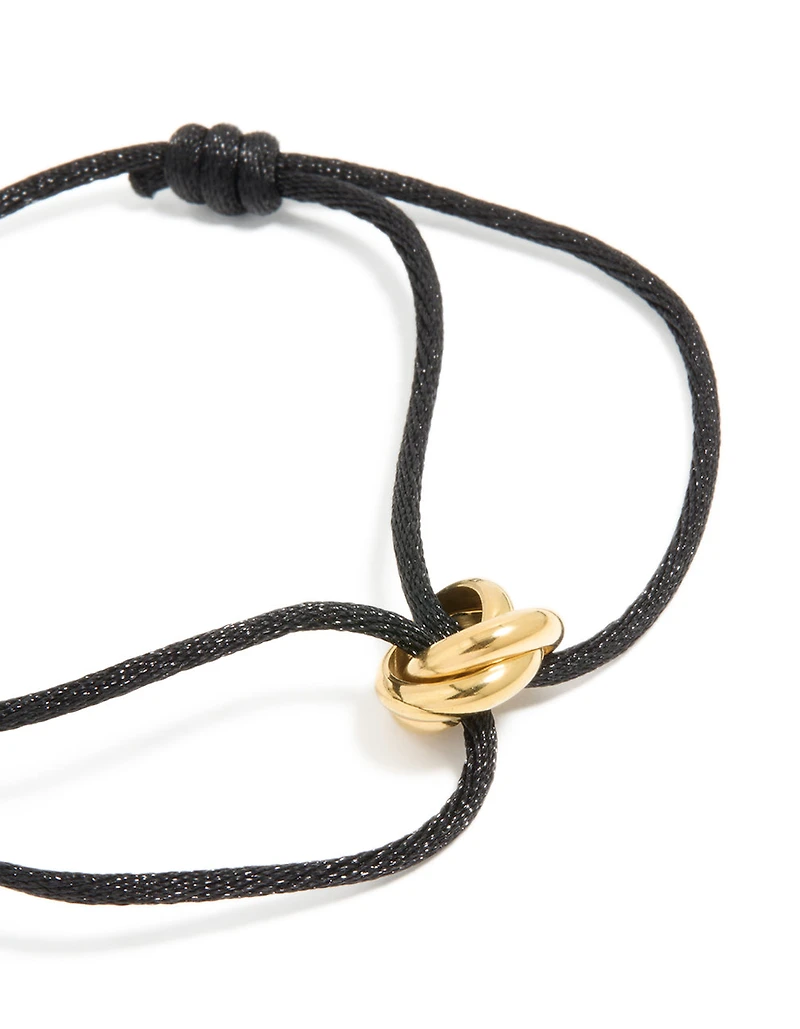 Waterproof Gold Plated Stainless Steel & Black Cord Adjustable Bracelet