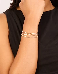 Ensemble de bracelets de tennis cubique en zircone blanc en acier inoxydable plaqué or et imperméable