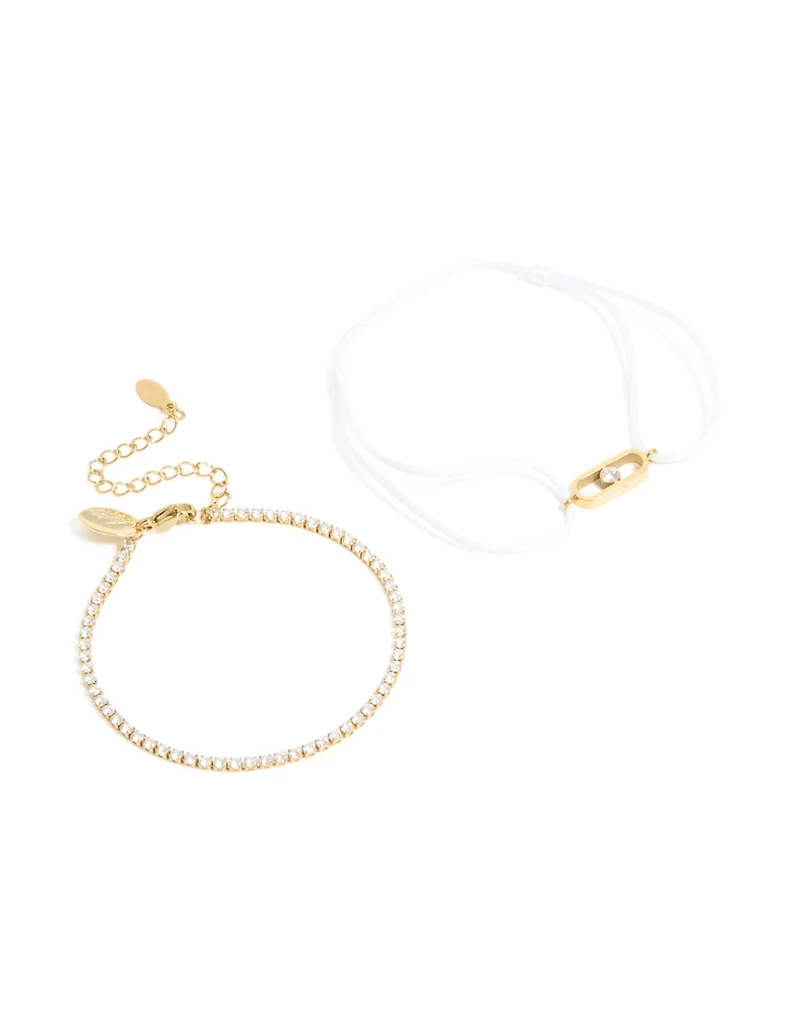 Ensemble de bracelets de tennis cubique en zircone blanc en acier inoxydable plaqué or et imperméable