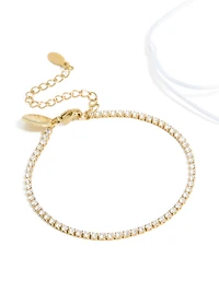 Ensemble de bracelets de tennis cubique en zircone blanc en acier inoxydable plaqué or et imperméable