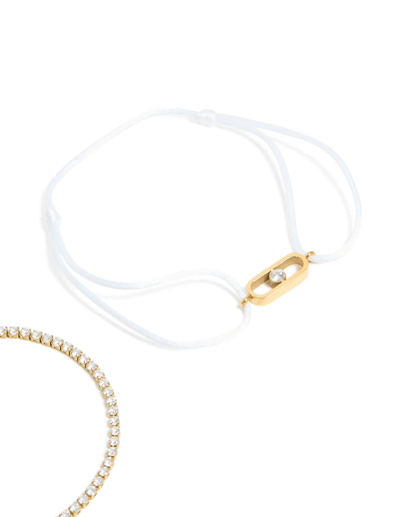 Ensemble de bracelets de tennis cubique en zircone blanc en acier inoxydable plaqué or et imperméable