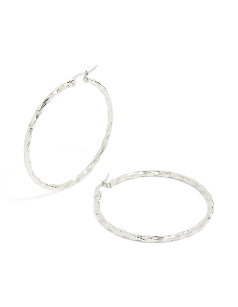 Surgical Steel Textured Hoop Earrings 40 MM