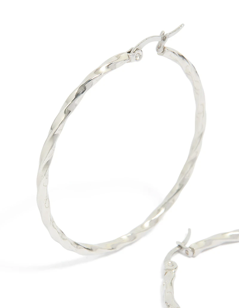 Surgical Steel Textured Hoop Earrings 40 MM