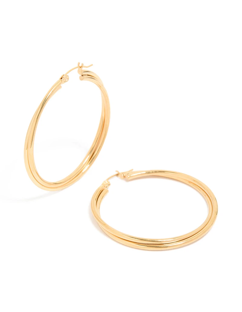 Gold Plated Surgical Steel  Crossover Hoop Earrings 40 MM