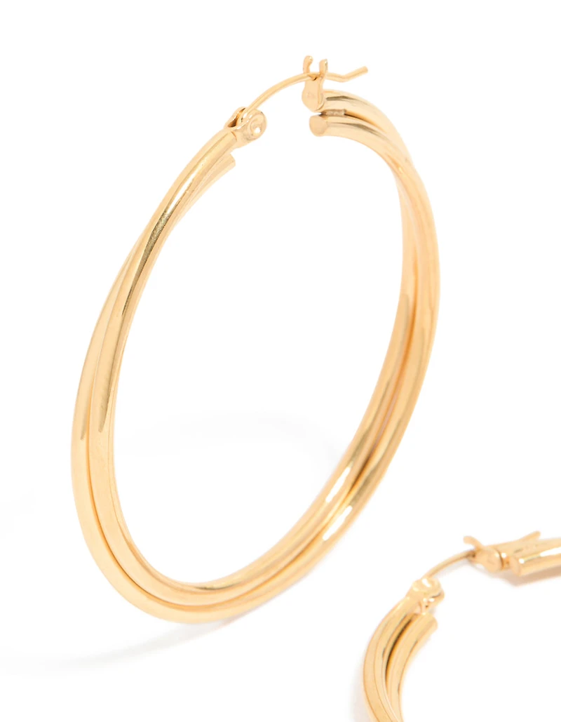 Gold Plated Surgical Steel Crossover Hoop Earrings 40 MM