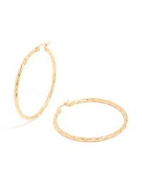 Gold Plated Surgical Steel Textured Hoop Earrings 40 MM