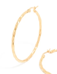 Gold Plated Surgical Steel Textured Hoop Earrings 40 MM