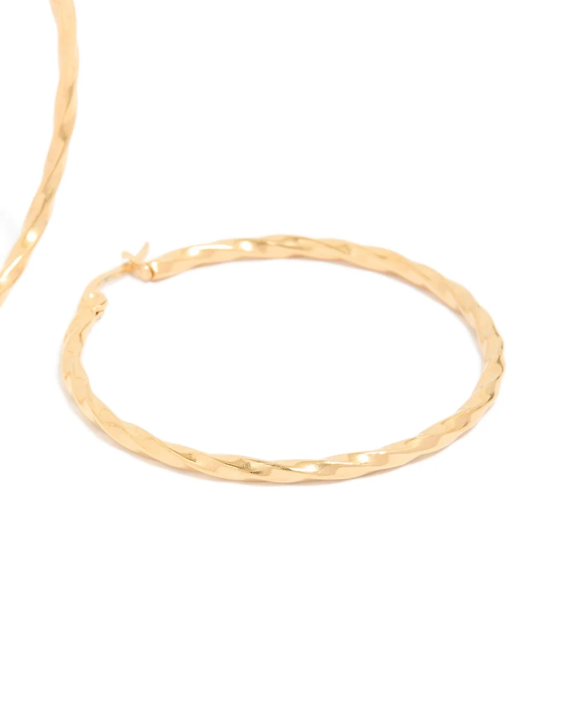 Gold Plated Surgical Steel Textured Hoop Earrings 40 MM