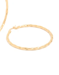 Gold Plated Surgical Steel Textured Hoop Earrings 40 MM