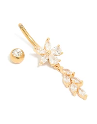 Gold Plated Titanium Cubic Zirconia Flower Vine Belly Bar