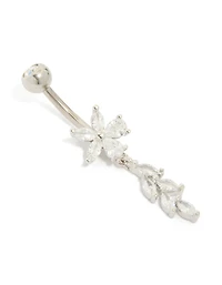 Titanium Cubic Zirconia Flower Vine Belly Bar