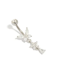 Titanium Cubic Zirconia  Butterfly & Flower Belly Bar