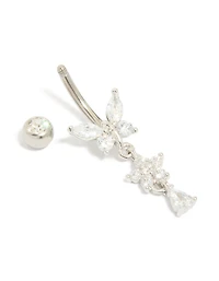 Titanium Cubic Zirconia  Butterfly & Flower Belly Bar