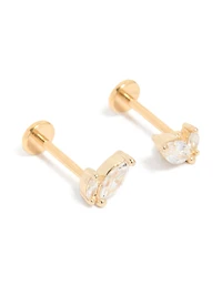 Gold Plated Titanium  Marquise Cubic Zirconia Flat Back Studs