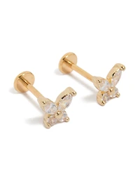 Gold Plated Titanium Cubic Zirconia Butterfly Flat Back Studs