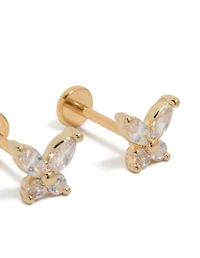 Gold Plated Titanium Cubic Zirconia Butterfly Flat Back Studs