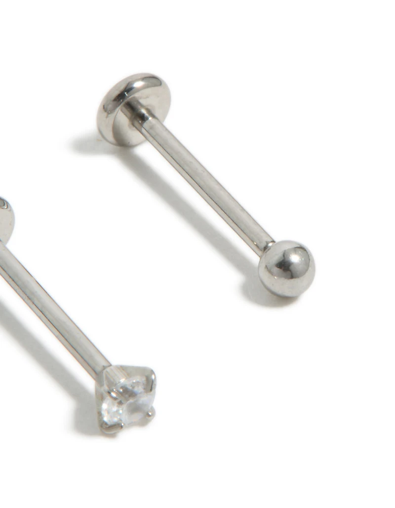 Titanium Cubic Zirconia Threadless Flat Back Nose Studs