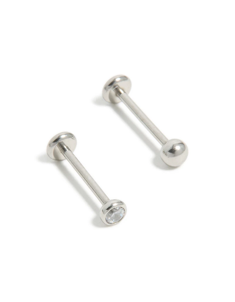 Titanium Bezel Cubic Zirconia Threadless Flat Back Nose Studs