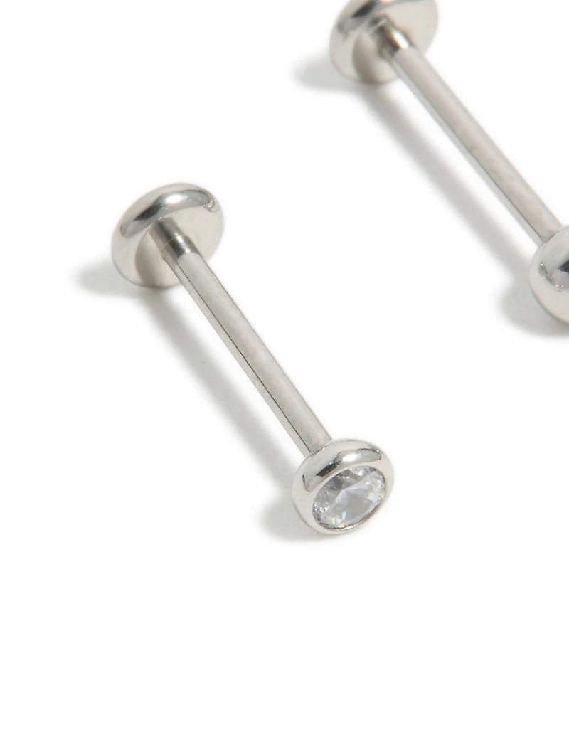 Titanium Bezel Cubic Zirconia  Threadless Flat Back Nose Studs