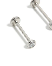 Titanium Bezel Cubic Zirconia  Threadless Flat Back Nose Studs