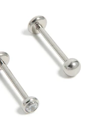 Titanium Bezel Cubic Zirconia  Threadless Flat Back Nose Studs
