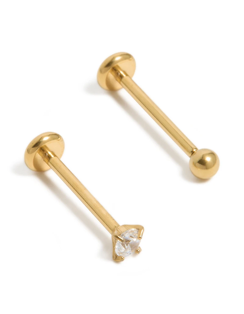 Gold Plated Titanium Cubic Zirconia Threadless Flat Back Nose Studs