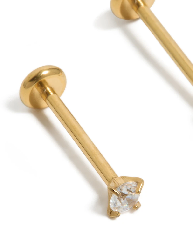 Gold Plated Titanium Cubic Zirconia Threadless Flat Back Nose Studs