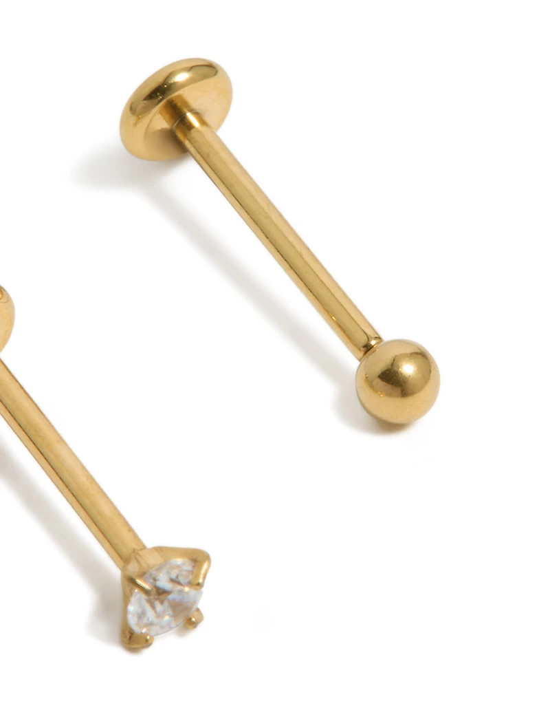 Gold Plated Titanium Cubic Zirconia Threadless Flat Back Nose Studs