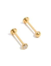 Gold Plated Titanium Bezel Threadless Flat Back Nose Studs