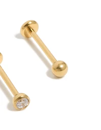 Gold Plated Titanium Bezel Threadless Flat Back Nose Studs