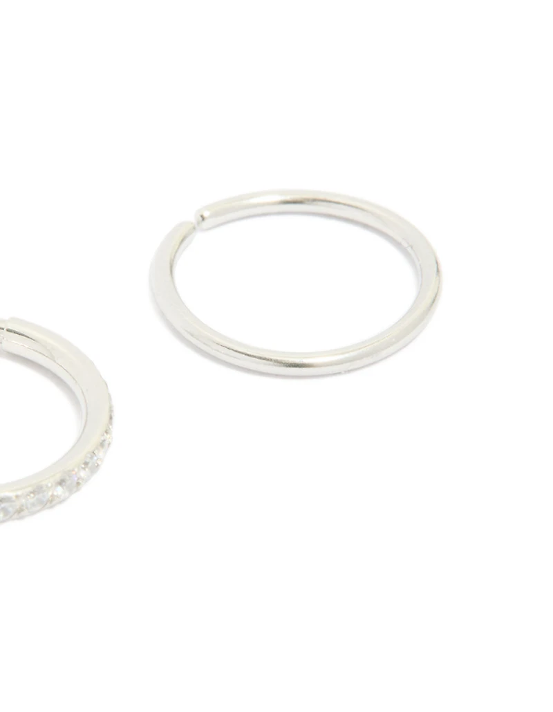 Surgical Steel Cubic Zirconia Hinged & Plain Nose Rings 2-Pack