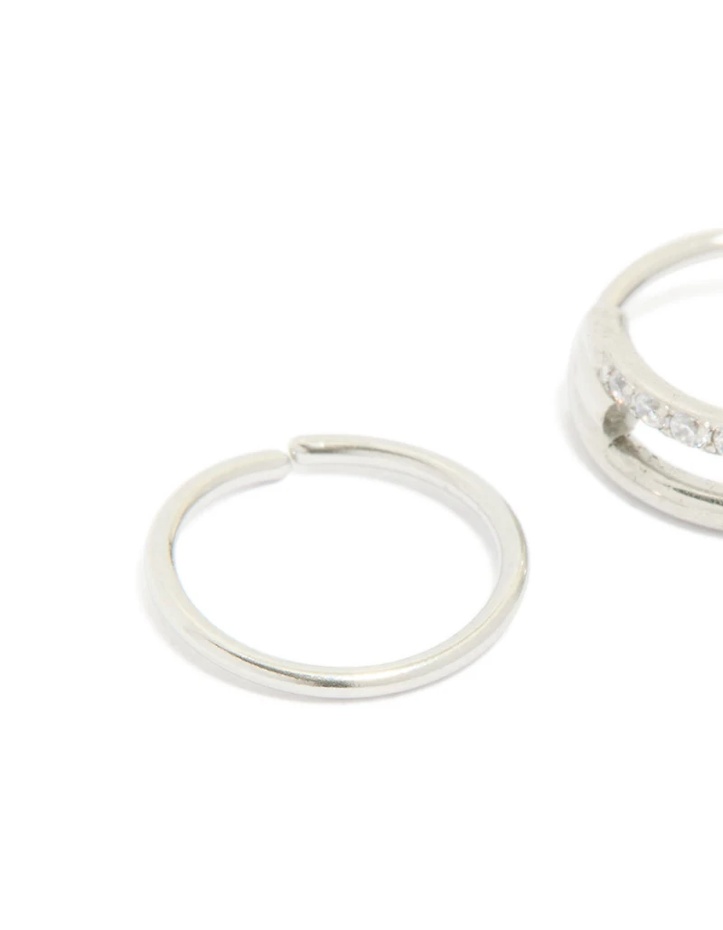 Surgical Steel Cubic Zirconia Hinged & Simple Nose Rings 2-Pack
