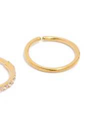 Gold Plated Surgical Steel Cubic Zirconia Hinged  & Plain Nose Rings 2-Pack