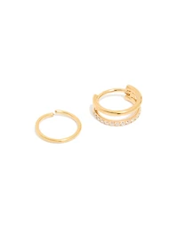 Gold Plated Surgical Steel Cubic Zirconia & Simple  Nose Rings 2-Pack