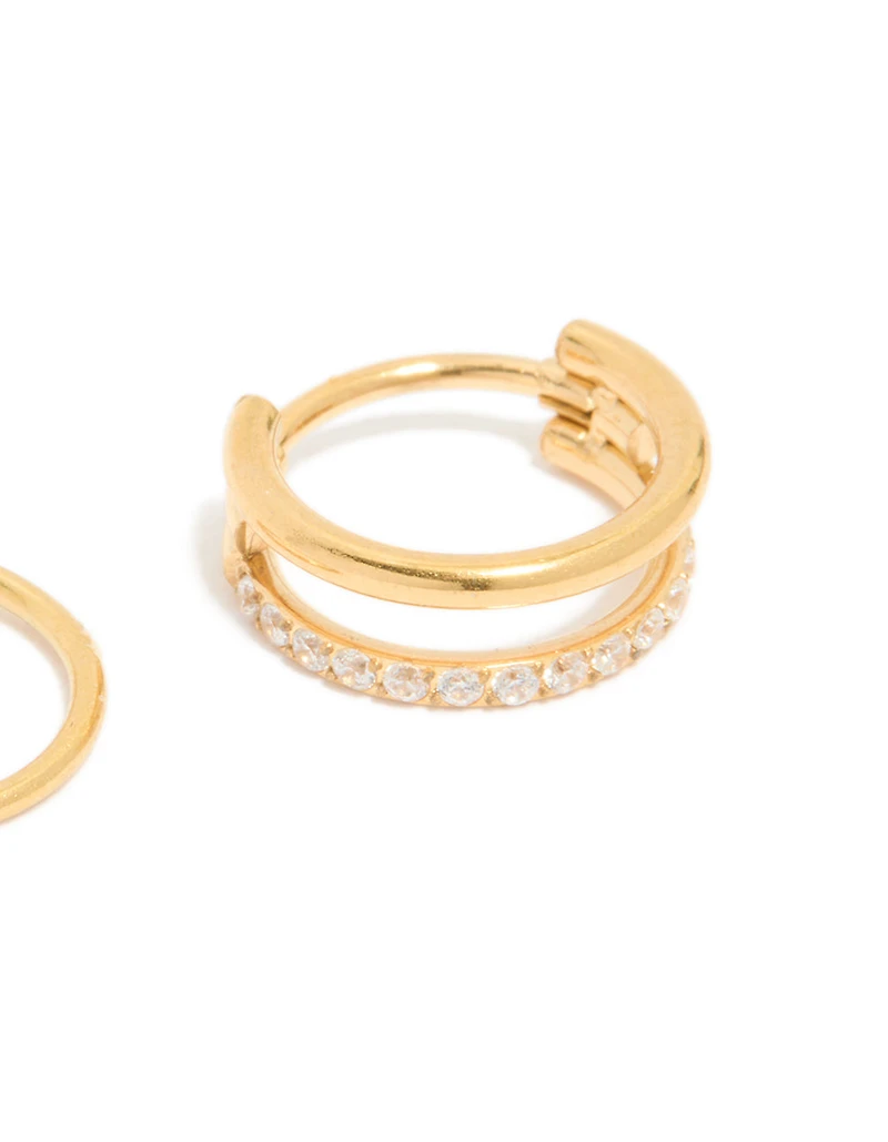 Gold Plated Surgical Steel Cubic Zirconia & Simple  Nose Rings 2-Pack