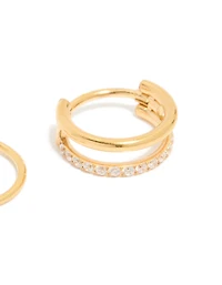 Gold Plated Surgical Steel Cubic Zirconia & Simple  Nose Rings 2-Pack