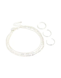 Silver Smooth Chain Anklet & Toe Rings Pack