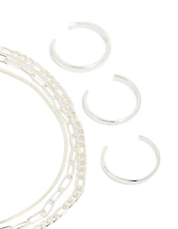 Silver Smooth Chain Anklet & Toe Rings Pack