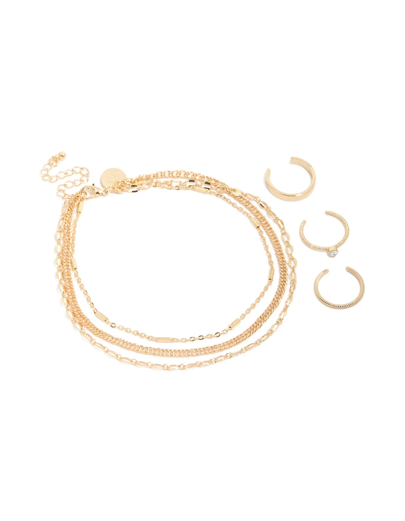 Gold Dumbbell Anklet & Toe Rings Set