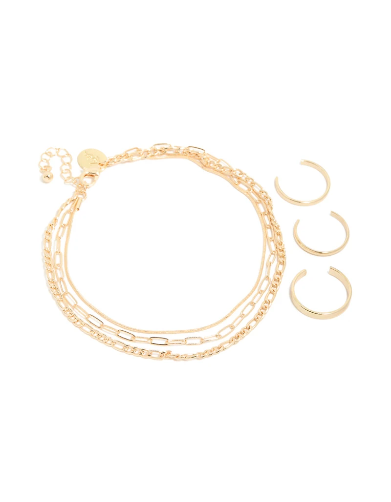 Ensemble de bracelets de cheville et d’orteils en chaîne lisse en or