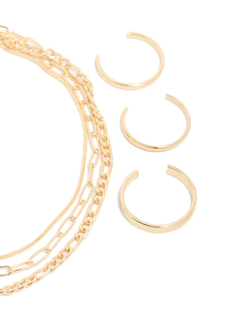 Gold Smooth Chain Anklet & Toe Rings Set