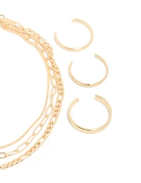 Gold Smooth Chain Anklet & Toe Rings Set