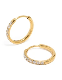 Gold Plated Surgical Steel Thin Inlay Cubic Zirconia Sleeper Earrings