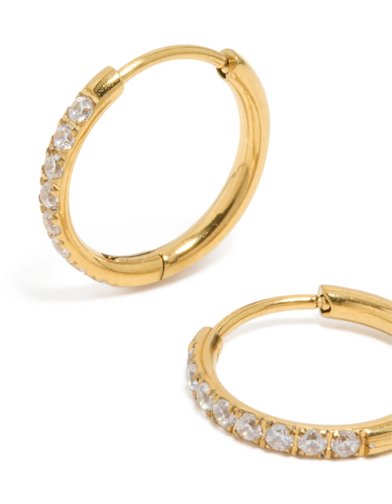 Boucles d’oreilles de couchage en zircone cubique en incrustation fine en acier chirurgical plaqué or