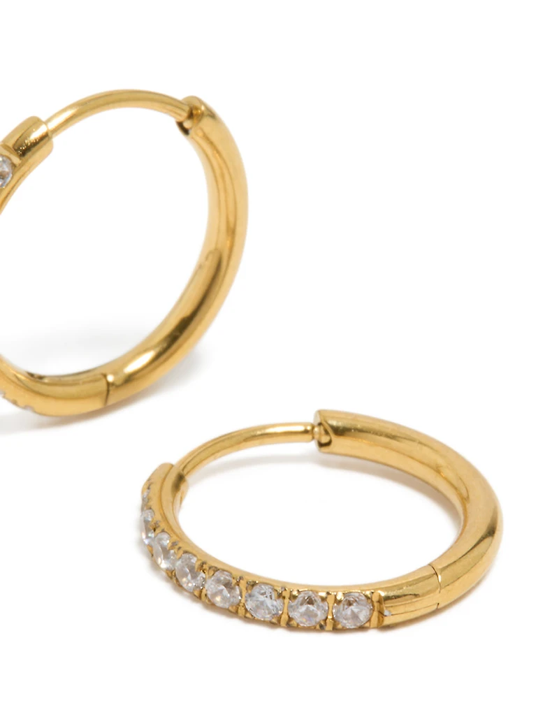 Boucles d’oreilles de couchage en zircone cubique en incrustation fine en acier chirurgical plaqué or