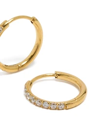 Boucles d’oreilles de couchage en zircone cubique en incrustation fine en acier chirurgical plaqué or