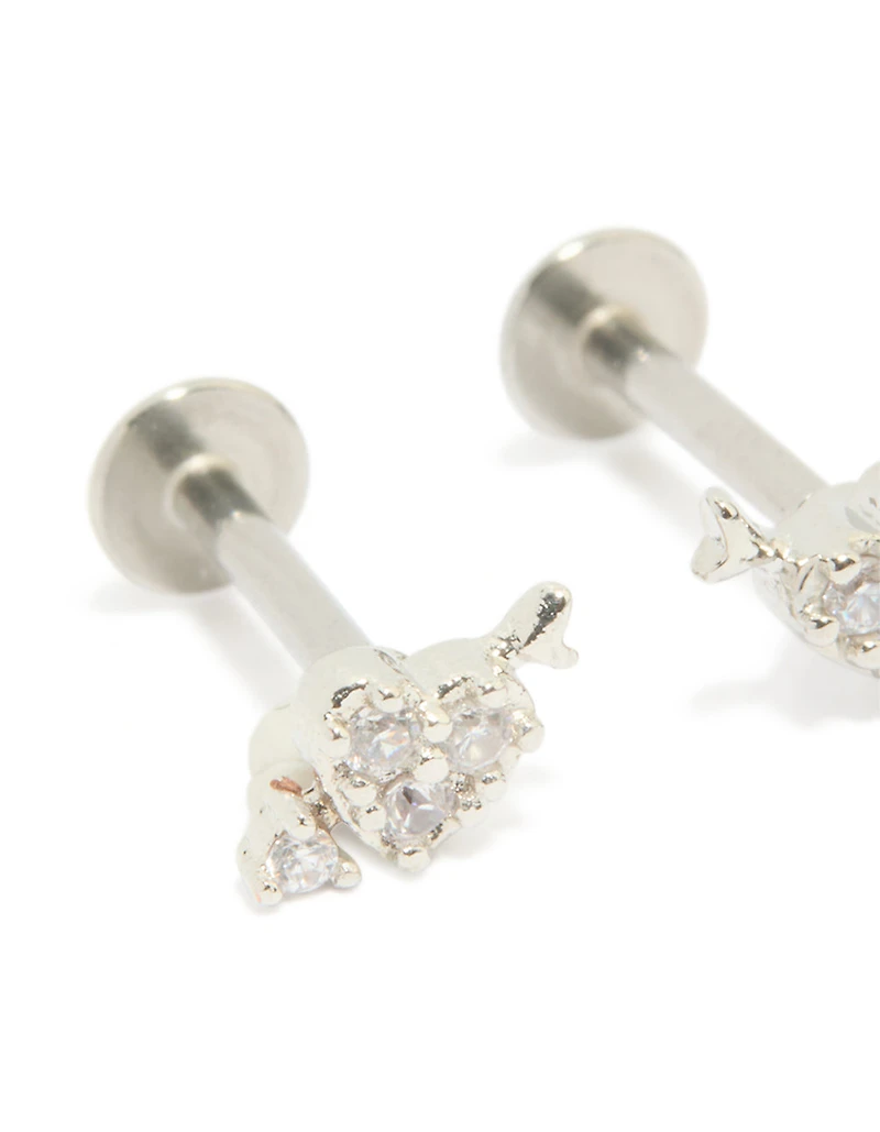 Surgical Steel Cubic Zirconia Arrow Heart Flat Back Studs